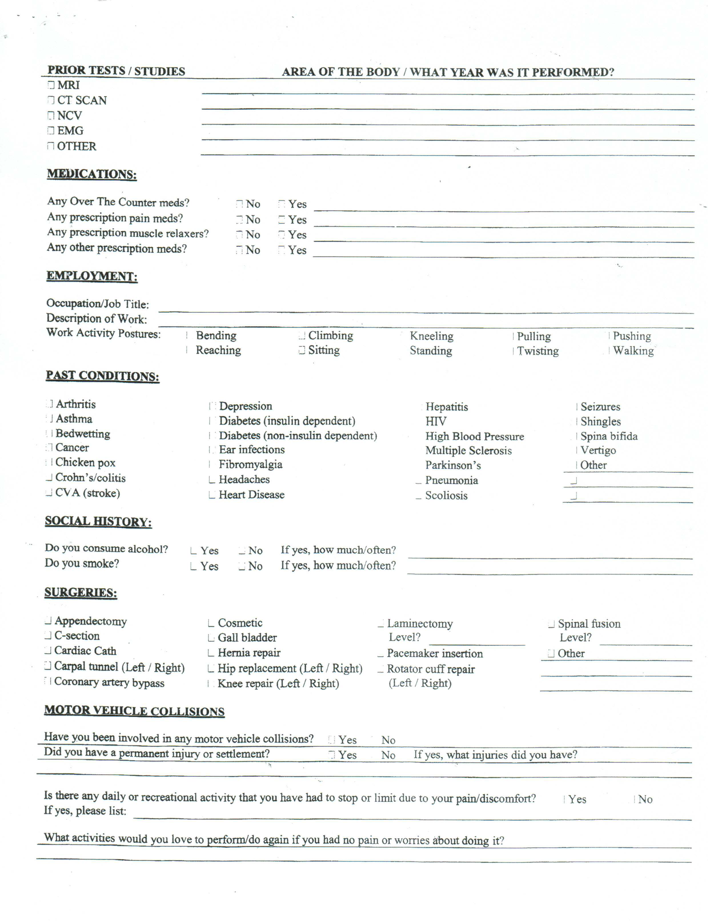 patient intake forms intake form